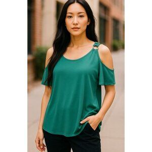 STUDIO 1886 Green Open Shoulder Top Ladies L 12-14